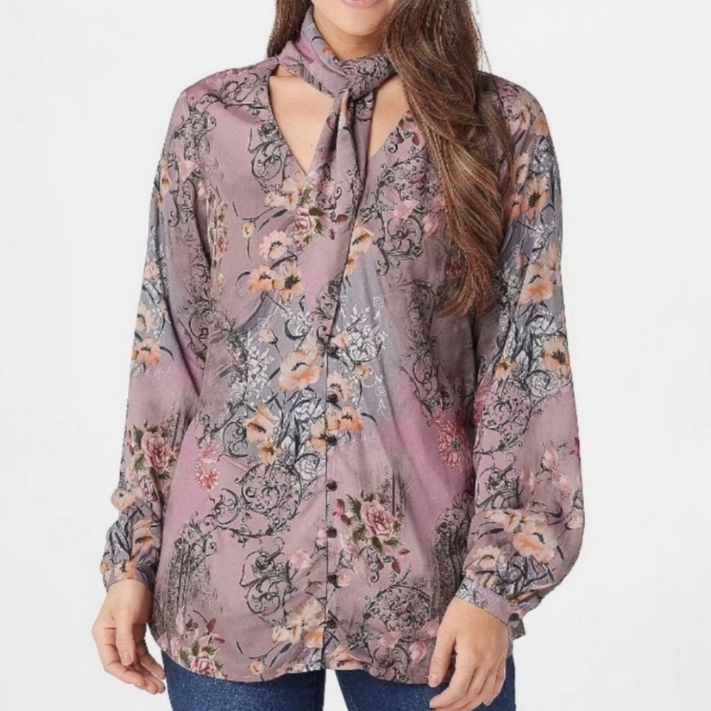 Tolani Collection Boho Fairy Feminine Romantic Fairy Floral Tunic Top sz L
